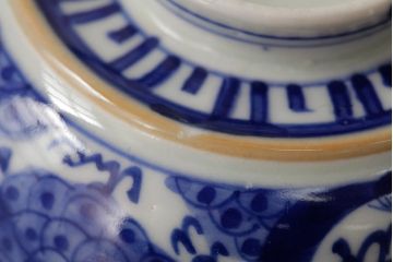 古民具・骨董　明治期　伊万里焼　染付蓋茶碗2客セット(和食器)(R-042741)