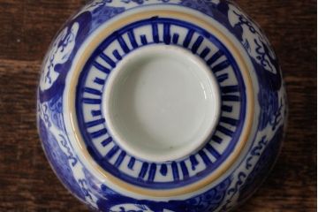古民具・骨董　明治期　伊万里焼　染付蓋茶碗2客セット(和食器)(R-042741)