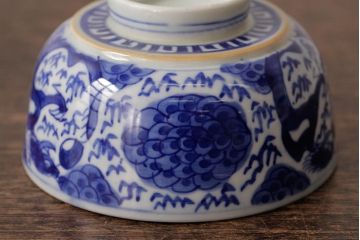 古民具・骨董　明治期　伊万里焼　染付蓋茶碗2客セット(和食器)(R-042741)