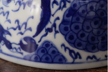 古民具・骨董　明治期　伊万里焼　染付蓋茶碗2客セット(和食器)(R-042741)