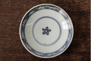 古民具・骨董　江戸期　古伊万里　青磁染付蓋茶碗2客セット(和食器)(R-042742)