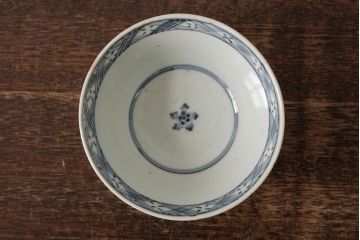 古民具・骨董　江戸期　古伊万里　青磁染付蓋茶碗2客セット(和食器)(R-042742)