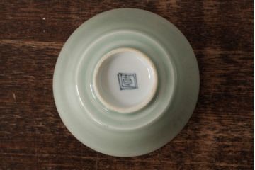 古民具・骨董　江戸期　古伊万里　青磁染付蓋茶碗2客セット(和食器)(R-042742)