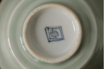 古民具・骨董　江戸期　古伊万里　青磁染付蓋茶碗2客セット(和食器)(R-042742)