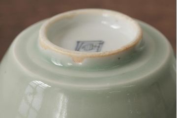 古民具・骨董　江戸期　古伊万里　青磁染付蓋茶碗2客セット(和食器)(R-042742)