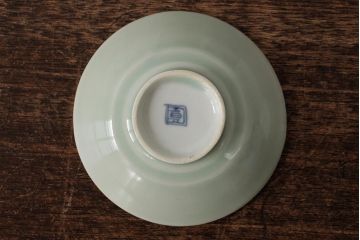 古民具・骨董　江戸期　古伊万里　青磁染付蓋茶碗2客セット(和食器)(R-042743)