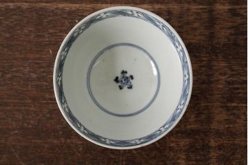 古民具・骨董　江戸期　古伊万里　青磁染付蓋茶碗2客セット(和食器)(R-042743)