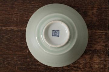 古民具・骨董　江戸期　古伊万里　青磁染付蓋茶碗2客セット(和食器)(R-042743)