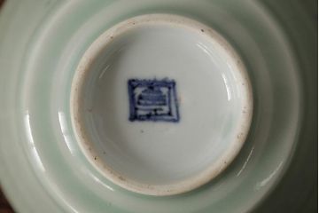 古民具・骨董　江戸期　古伊万里　青磁染付蓋茶碗2客セット(和食器)(R-042743)