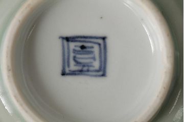 古民具・骨董　江戸期　古伊万里　青磁染付蓋茶碗2客セット(和食器)(R-042743)