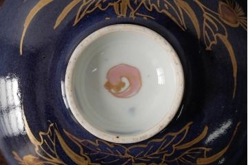 江戸期　古伊万里　瑠璃金彩花文蓋茶碗2客セット(和食器)(R-042745)