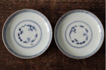 江戸期　古伊万里　瑠璃金彩花文蓋茶碗2客セット(和食器)(R-042745)