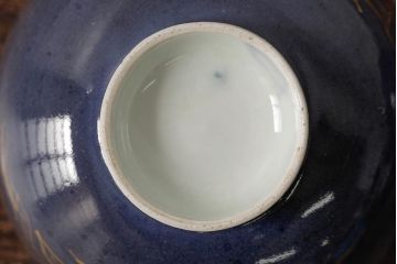 江戸期　古伊万里　瑠璃金彩花文蓋茶碗2客セット(和食器)(R-042745)