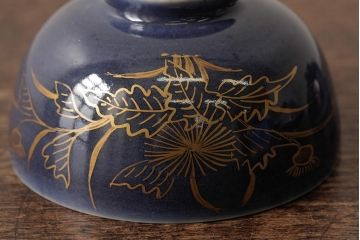 江戸期　古伊万里　瑠璃金彩花文蓋茶碗2客セット(和食器)(R-042745)