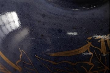江戸期　古伊万里　瑠璃金彩花文蓋茶碗2客セット(和食器)(R-042745)