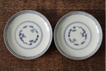 江戸期　古伊万里　瑠璃金彩花文蓋茶碗2客セット(和食器)(R-042746)