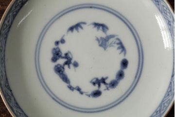江戸期　古伊万里　瑠璃金彩花文蓋茶碗2客セット(和食器)(R-042746)