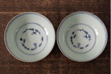 江戸期　古伊万里　瑠璃金彩花文蓋茶碗2客セット(和食器)(R-042746)
