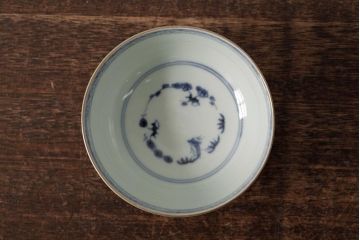 江戸期　古伊万里　瑠璃金彩花文蓋茶碗2客セット(和食器)(R-042746)