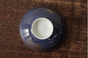 江戸期　古伊万里　瑠璃金彩花文蓋茶碗2客セット(和食器)(R-042746)