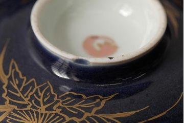 江戸期　古伊万里　瑠璃金彩花文蓋茶碗2客セット(和食器)(R-042747)