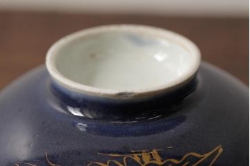 江戸期　古伊万里　瑠璃金彩花文蓋茶碗2客セット(和食器)(R-042747)