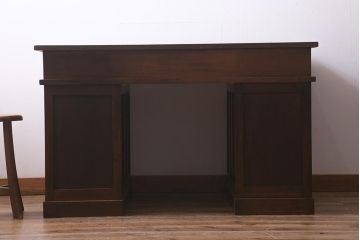 アンティーク家具　ナラ材製　上手物　立派な佇まいの木製両袖デスク(ワークデスク、机、在宅ワーク、在宅用)(R-042755)