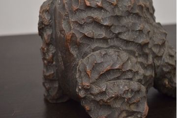 アンティーク雑貨　古い木彫りの蛙　置物　竹根　彫刻　民芸品　中国唐物?(R-042801)