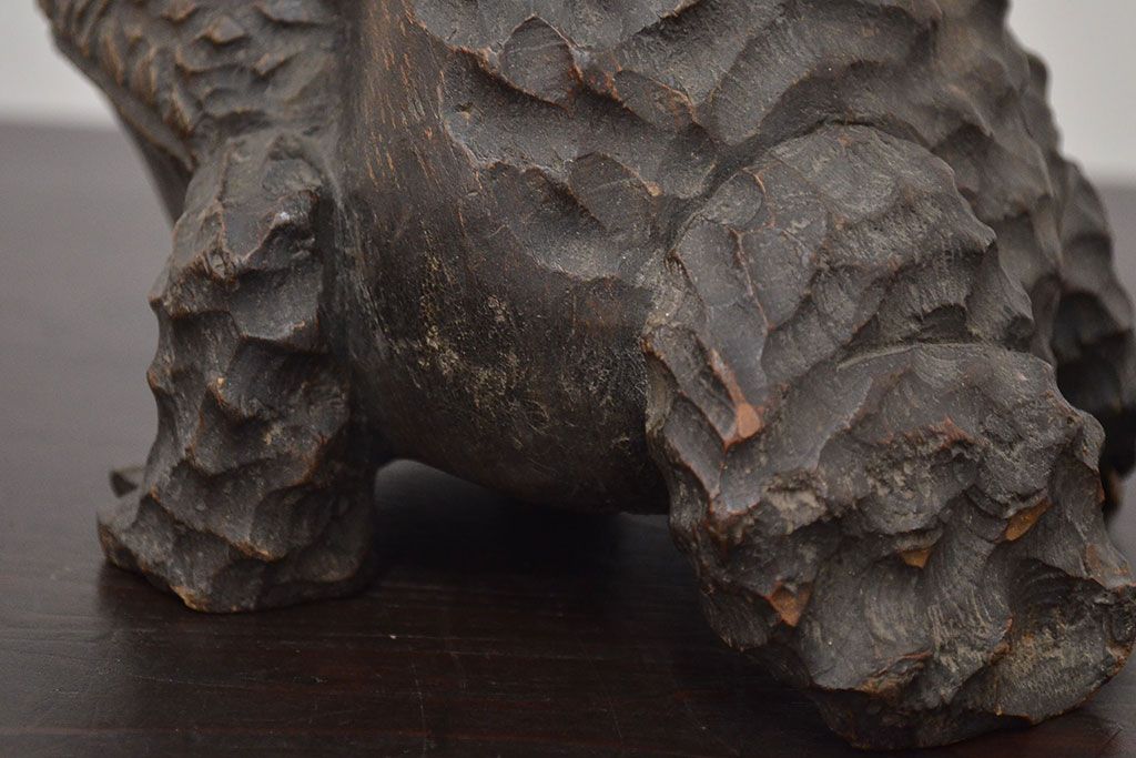 アンティーク雑貨　古い木彫りの蛙　置物　竹根　彫刻　民芸品　中国唐物?(R-042801)