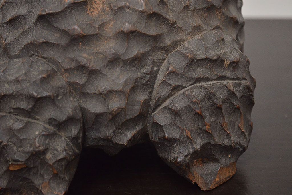 アンティーク雑貨　古い木彫りの蛙　置物　竹根　彫刻　民芸品　中国唐物?(R-042801)