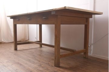 アンティーク家具　昭和レトロな雰囲気漂う作業台(ダイニングテーブル)(R-042809)