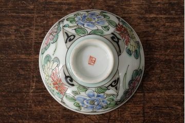 明治大正期　色絵染付蓋茶碗2客セット(和食器)(R-042810)