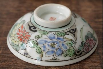 明治大正期　色絵染付蓋茶碗2客セット(和食器)(R-042810)