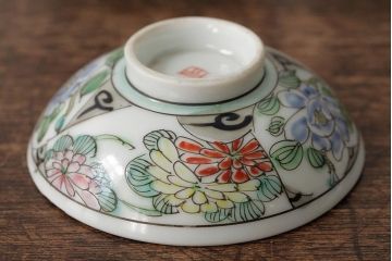 明治大正期　色絵染付蓋茶碗2客セット(和食器)(R-042810)