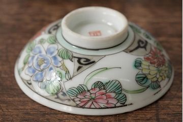 明治大正期　色絵染付蓋茶碗2客セット(和食器)(R-042810)