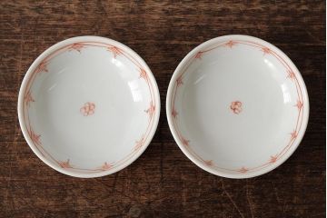 明治大正期　色絵染付蓋茶碗2客セット(和食器)(R-042810)
