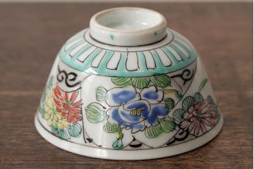 明治大正期　色絵染付蓋茶碗2客セット(和食器)(R-042810)