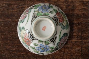 明治大正期　色絵染付蓋茶碗2客セット(和食器)(R-042811)