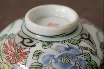 明治大正期　色絵染付蓋茶碗2客セット(和食器)(R-042811)