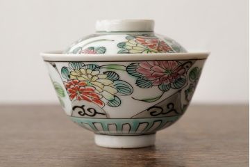 明治大正期　色絵染付蓋茶碗2客セット(和食器)(R-042811)