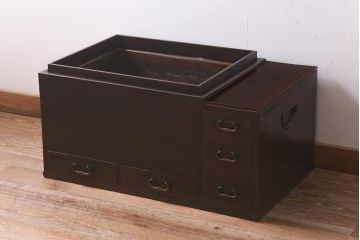 アンティーク家具　明治大正　ケヤキ材　美しい杢目が魅力の長火鉢(木製火鉢)(R-042813)