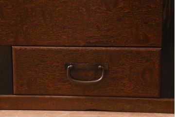 アンティーク家具　特注　透かし入り　黒柿・ケヤキ材　玉杢が美しい上手物の長火鉢(木製火鉢)(R-042817)