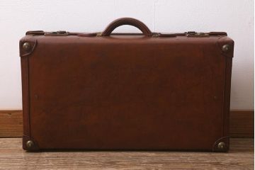 アンティーク雑貨　本革　レトロな魅力が漂うトランク(鞄、カバン、収納、ディスプレイ)(R-042818)