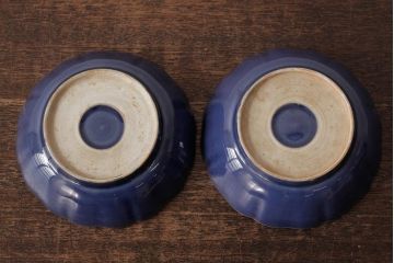 アンティーク雑貨　江戸期　古伊万里　瑠璃釉金彩花文なます皿2枚(中皿、和食器)(R-042824)