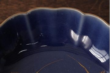 アンティーク雑貨　江戸期　古伊万里　瑠璃釉金彩花文なます皿2枚(中皿、和食器)(R-042825)