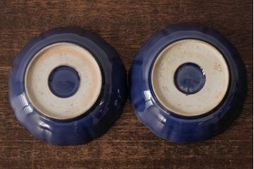 アンティーク雑貨　江戸期　古伊万里　瑠璃釉金彩花文なます皿2枚(中皿、和食器)(R-042826)