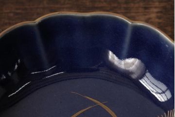 アンティーク雑貨　江戸期　古伊万里　瑠璃釉金彩花文なます皿2枚(中皿、和食器)(R-042827)