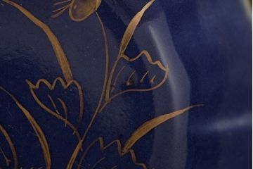 アンティーク雑貨　江戸期　古伊万里　瑠璃釉金彩花文なます皿3枚(中皿、和食器)(R-042829)