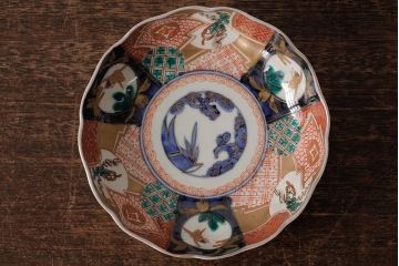 アンティーク雑貨　明治期　伊万里焼　金彩色絵なます皿3枚(中皿、和食器)(R-042831)