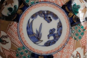 アンティーク雑貨　明治期　伊万里焼　金彩色絵なます皿3枚(中皿、和食器)(R-042831)